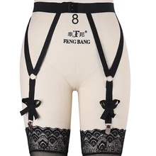 Готический Черный Бант Высокая талия Подвязки Пояс Связывание тело Harneess клип чулки ноги ремень-подвязка Панк Rave Сексуальное белье