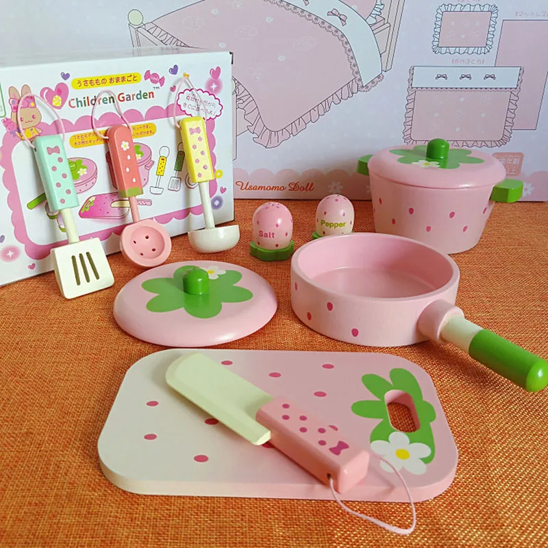 

Pretend Play Kitchen Toy Cookware Kitchenware Group Children's Educational Wooden Kitchen Toy Set Boys and Girls Birthday Gift