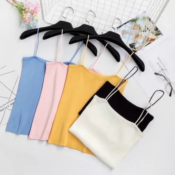 

HELIAR Women Tops Spaghetti Knit Crop Tank Tops Women Straps Solid Plain Tops For Women 2020 Summer Tank Tops