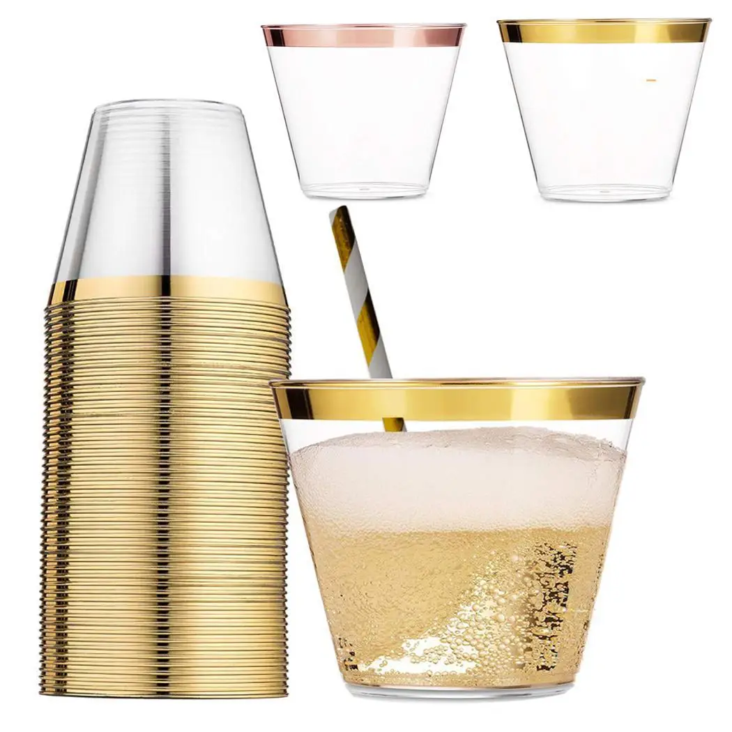 

Disposable Gold Plastic Cup Wedding Party 270ml Decoration Transparent 100PCS x Cups 50PCS x Cups Cup