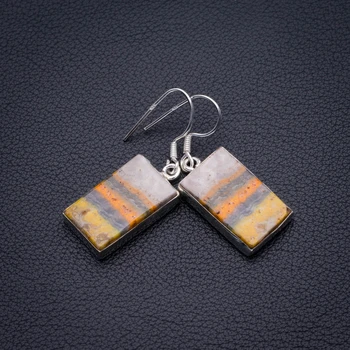 

Natural Bumble Bee Jasper Handmade 925 Sterling Silver Earrings 1.5" D3437