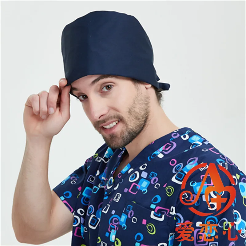 Scrub Caps for Women Hospital Medical Hats Cat Print in Black Tieback Elastic Section Cotton Surgical Caps New