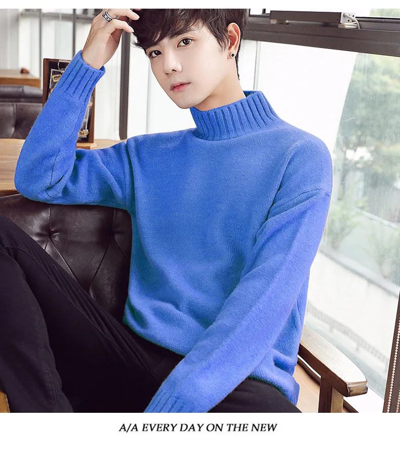 Man High Lead Pullovers Big Size Youth Sweater Knitting Rendering Unlined Upper Garment Turtleneck Sweaters Top