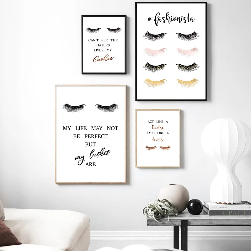 

Eye Lash Lips Fashion Quote Canvas Print Makeup Poster Minimalist Wall Art Painting Decorative Picture Modern Girls Room Decor