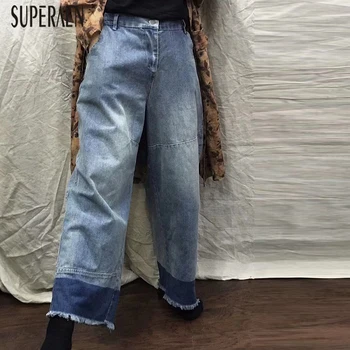 

SuperAen 2020 Spring New Women Jeans Wild Casual Fashion Wide-leg Pants Ladies Jeasn Korean Style Jeans Female
