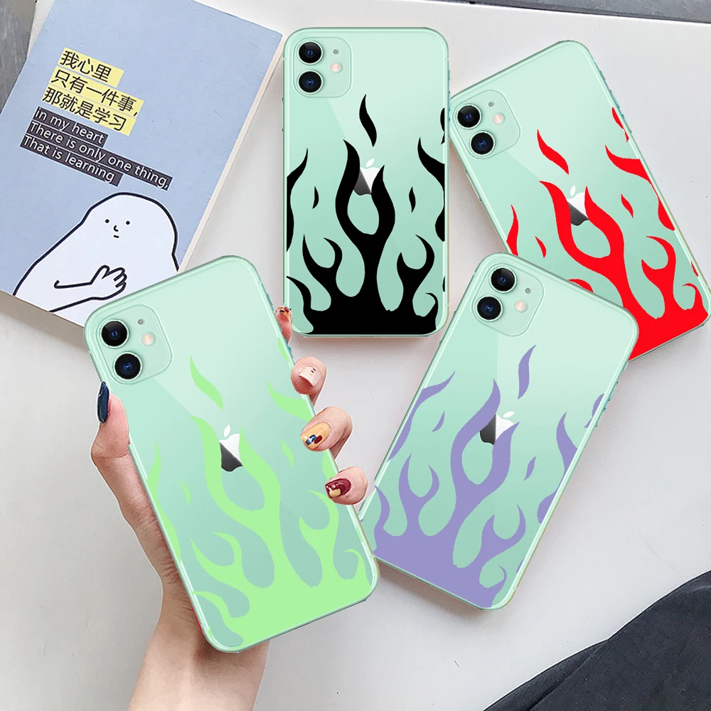 Модный прозрачный чехол с рисунком пламени для телефона iPhone 11 11pro Max 12 Mini 6 6S 7 8 Plus X