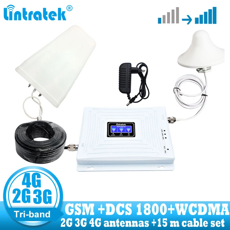Усилитель сигнала Lintratek Tri Band Сотовый ретранслятор усилитель 900 1800 2100 GSM DCS WCDMA 2G 3G 4G