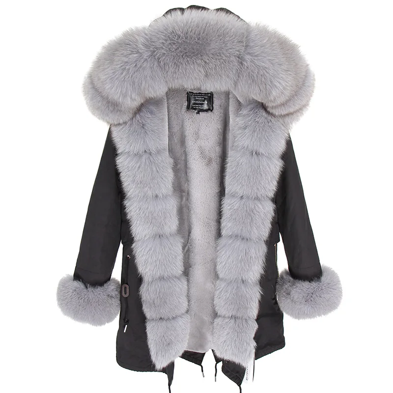 Luxury big fox fur collar hooded Warm winter jacket for 40 degree winter coat women parka Real Fox Fur Collar Cuff Hooded Coat