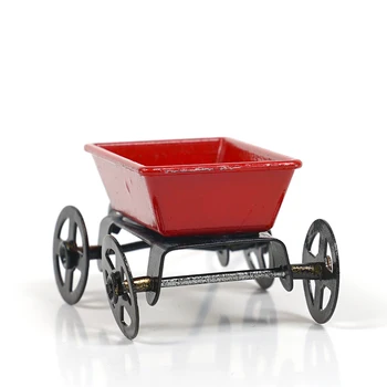 

Red Wrought Iron Wagon Pull Cart 1:12 Dollhouse Miniatures Accessories Doll House Furniture Bedroom Scene Dollhouse Decoration