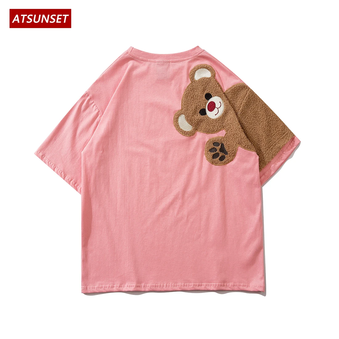 

ATSUNSET Hello Bear Pattern Embroidery T-Shirt Hip Hop Streetwear Harajuku Tees Spring Summer Cotton Pullover Top