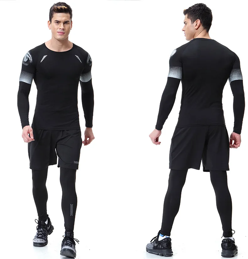 Мужские футболки с длинным рукавом, быстросохнущая компрессионная облегающая футболка для фитнеса, спортзала, бега, футболка, бодибилдинг, тренинг, топы