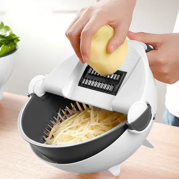 

2 In 1 Vegetable Cutter Slicer Chopper Fruit Strainer Basket Multi-Function Spiralizer Grater Food Peeler Mandoline Shredder