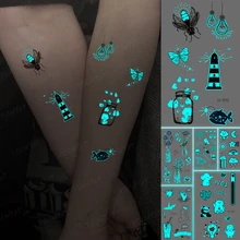 

Luminous Stickers Neck Tattoo Temporary Glitter Tattoo Kids Lighthouse Bulb Butterfly Moth Drift Bottle Arm Tato Green Blue Glow