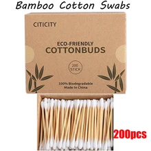 200 шт./кор. двойной головкой ватный тампон бамбук ватным тампоном деревянные палочки одноразовые бутоны сахарной ваты для Красота макияж носа, чистка ушей