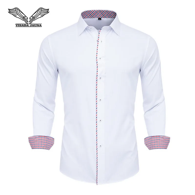VISADA JAUNA, мужские рубашки с длинным рукавом, модные, однотонные, хлопок, деловые, повседневные, мужские рубашки, брендовая, облегающая одежда N5126