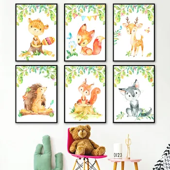 

Cute Deer Fox Squirrel Hedgehog Flower Nordic Posters And Prints Wall Art Canvas Painting Nursery Wall Pictures Kids Room Decor