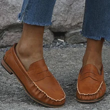 Весенняя кожаная обувь на плоской подошве; Женские Повседневные слипоны; женские туфли на плоской подошве; удобные водонепроницаемые мокасины; женские лоферы; большие размеры 35-43