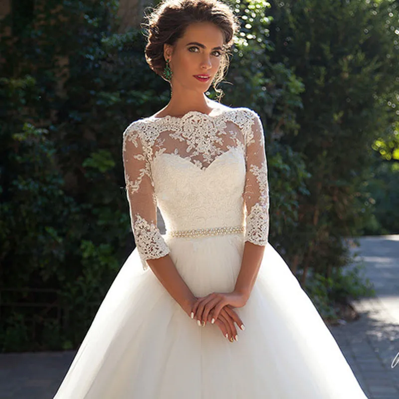 Three Quarter Sleeve Bridal Gowns 