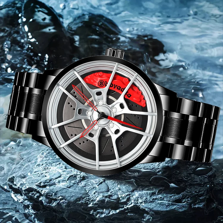 2021 Men Sports Watch Car Wheel Wrist Watch Fashion 3D Auto Racing Watch Designed Wristwatch Stainless Steel Strap Waterproof