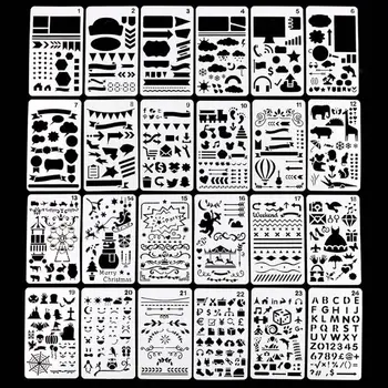 

24pcs/set Journal Drawing Template Ruler Stencil Painting Board DIY Album Decor