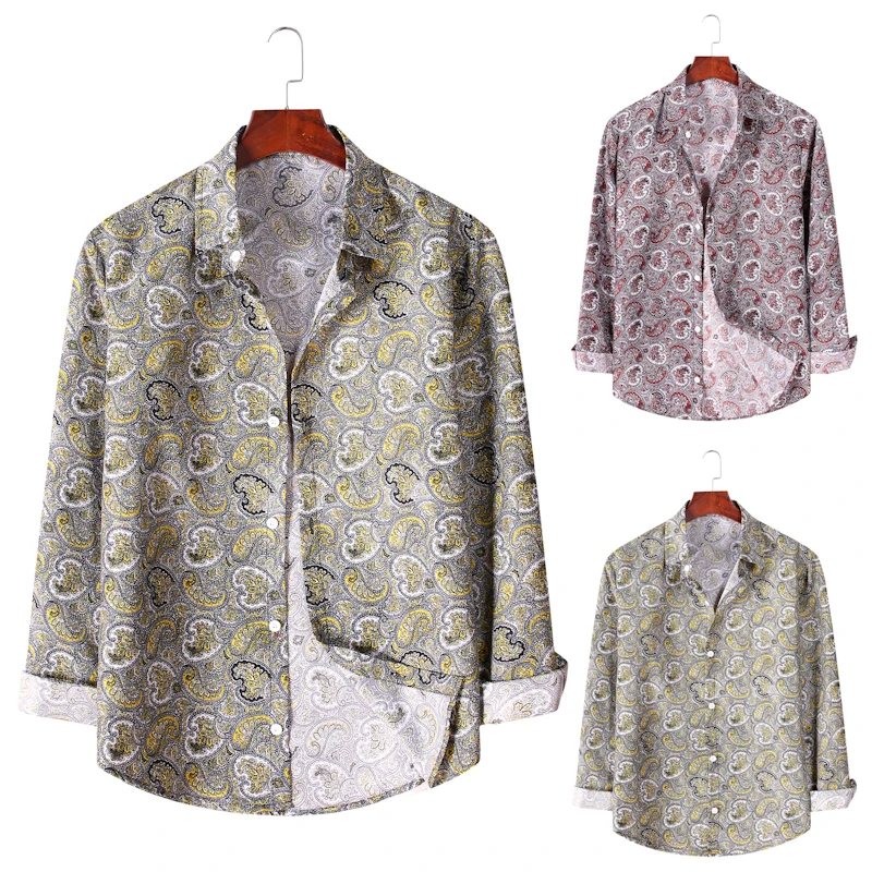 

2020 Autumn Fashion Long Sleeve Flower Print Mens Dress Shirts Casual Hawaii Male Shirt Camisa Masculina