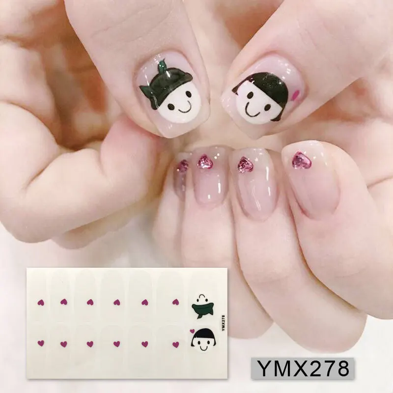 YMX278 14 Советы Клей для накладных ногтей стикер DIY маникюр Снежинка Блестящие Блестки лак полоски Обертывания Аксессуары - Цвет: YMX278