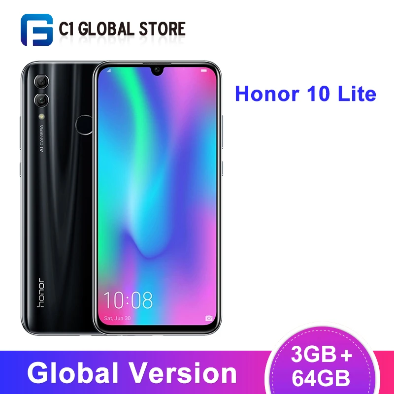 

Global Version Honor 10 Lite 3GB 64GB MobilePhone Android 9.0 Octa Core 6.21 inch 24MP Camera Google Play 3400mAh