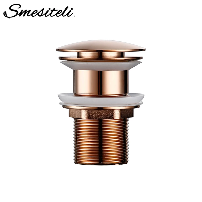 Smesiteli Non-Porous Push-Down Pop-Up Bathroom Drain Rose Gold Corrosion-Resistant Durable Without Overflow Hole