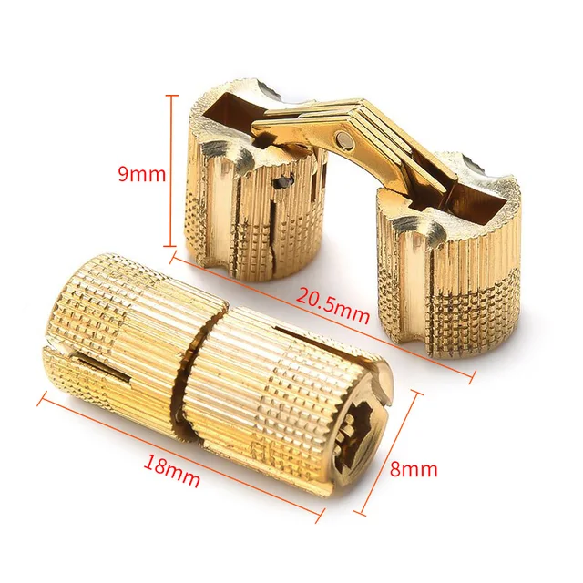 NAIERDI Copper Brass Furniture Hinges 8-18mm Cylindrical Hidden Cabinet Concealed Invisible Door Hinges For Hardware Gift Box 8mm