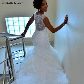 

vestidos de noiva sereia new white crystal sexy mermaid african luxury beaded lace wedding dress bridal gown beautiful robe de m