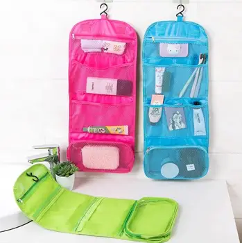 

Bathroom Wall Hanging Storage Bag Oxford Cloth Folding Travel Toiletry Hanging Wash Bag Makeup Brushes Sponge Storage Case