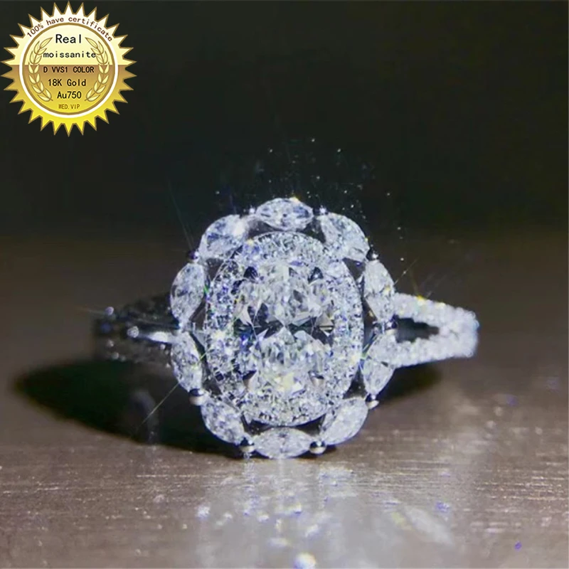 

18K goldr ring 1ct D VVS moissanite ring Engagement&Wedding Jewellery with certificate 023