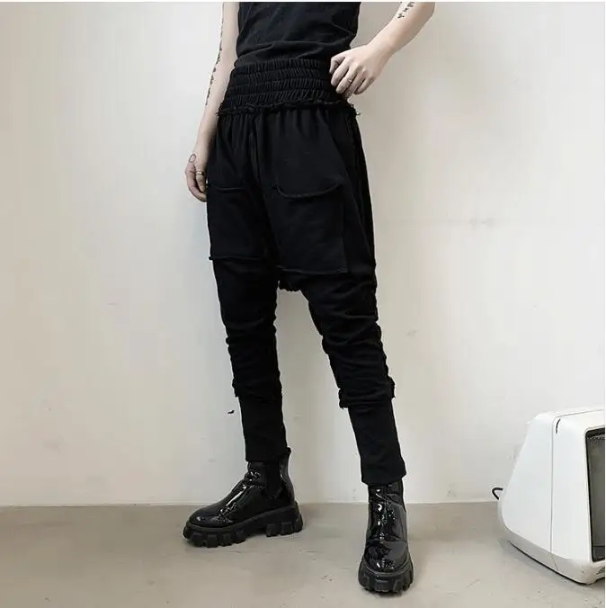 M-XL! Весенние Новые темные стильные мужские повседневные штаны-шаровары в стиле хип-хоп с необработанными краями