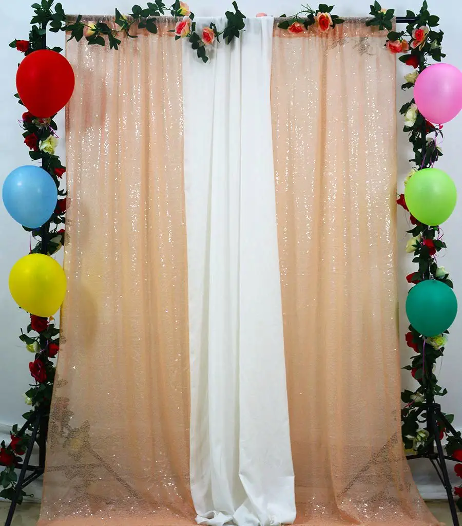 

Peach Color Wedding Decoration Background 24x84 Inch Birthday Curtains Sequin Backdrop Curtain Baptism Backdrops-M190921