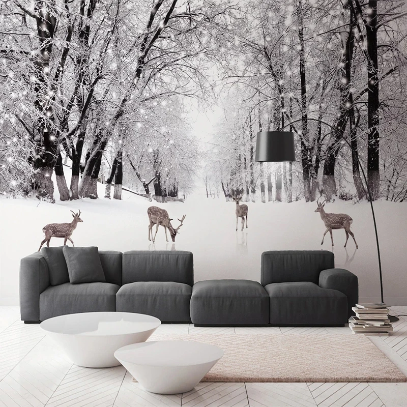 

Custom Photo Wall Paper Tree Forest Deer Snow Scenery Large Mural 3D Living Room Bedroom Study Room Background Art Wall Painting