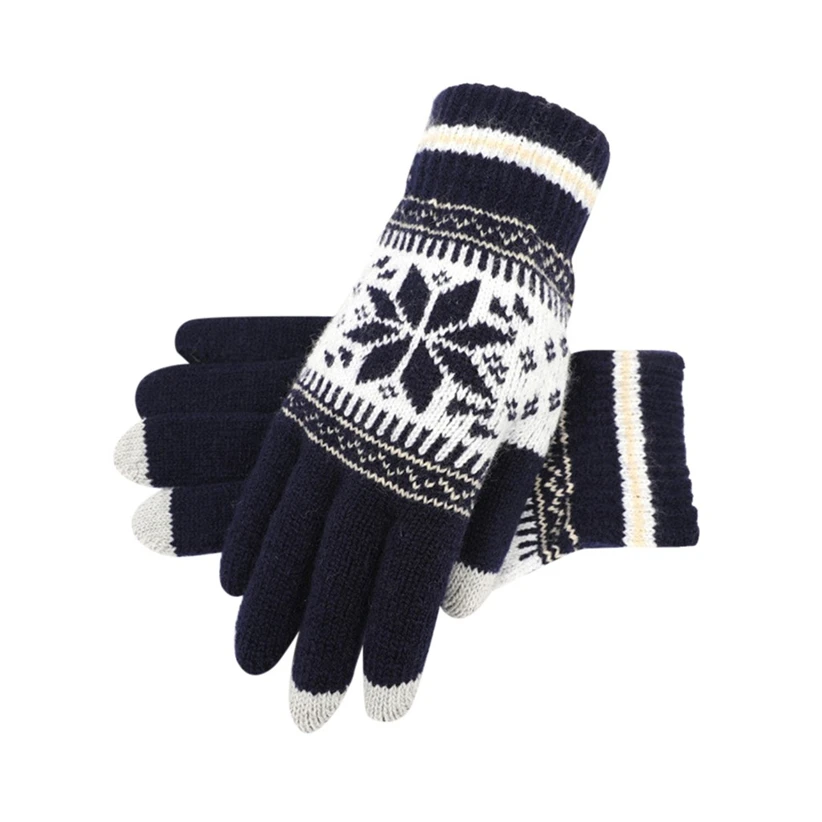 New Women Men Warm Winter Knitted Full Finger Gloves Snowflake Pattern Mittens Girl Female Woolen Gloves Crochet Luvas 910