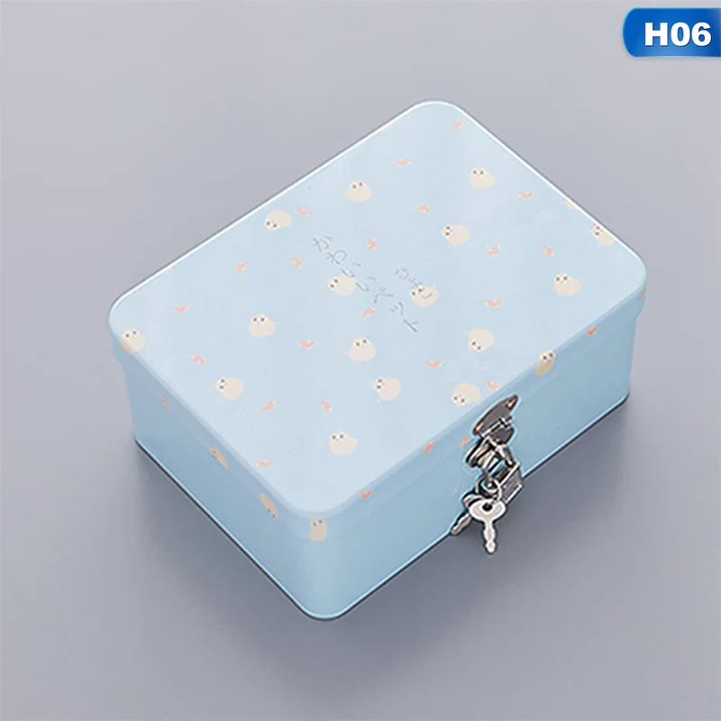 Multifunction Desktop Finishing Lock Storage Box Tinplate Makeup Organizer Drawer Container