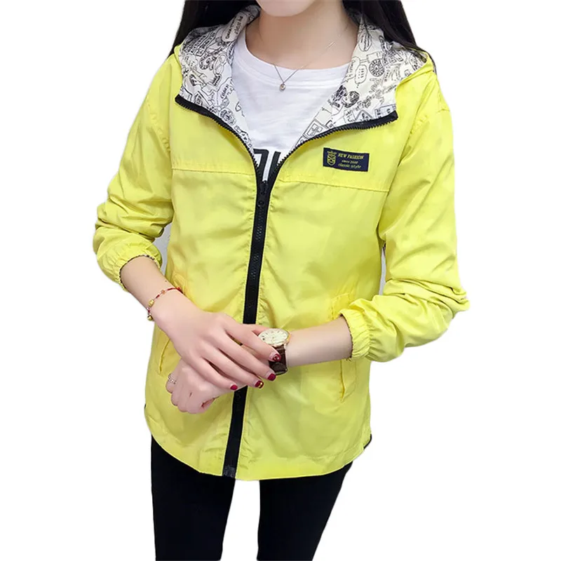 Student Jacket Women 2021 Spring Summer New Fashion Preppy Letter Print Double Face Can Wear Short Loose Thin Hooded Coats N827 | Женская