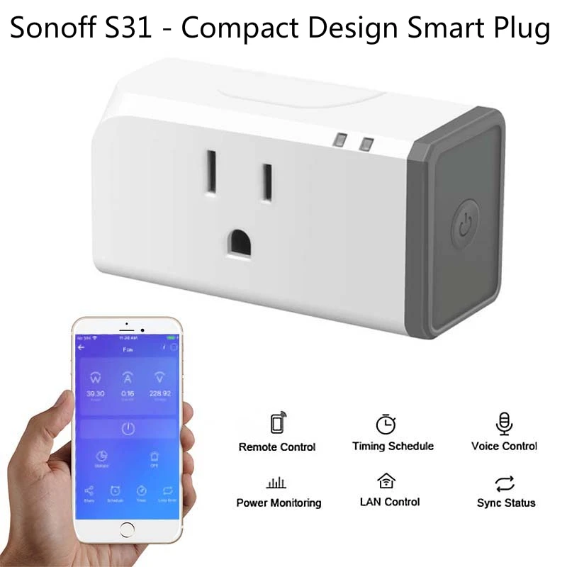 

1PC 16A Sonoff S31 Smart Plug Energy Monitoring US Standard Mini Wifi Socket Outlets Switch Timing Works With IFTTT