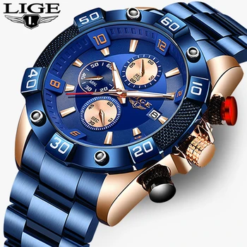 

Mens Watches LIGE Top Luxury Brand Big Dial Sport Watches Mens Chronograph Quartz Wristwatch Date Male Clock Relogio Masculino