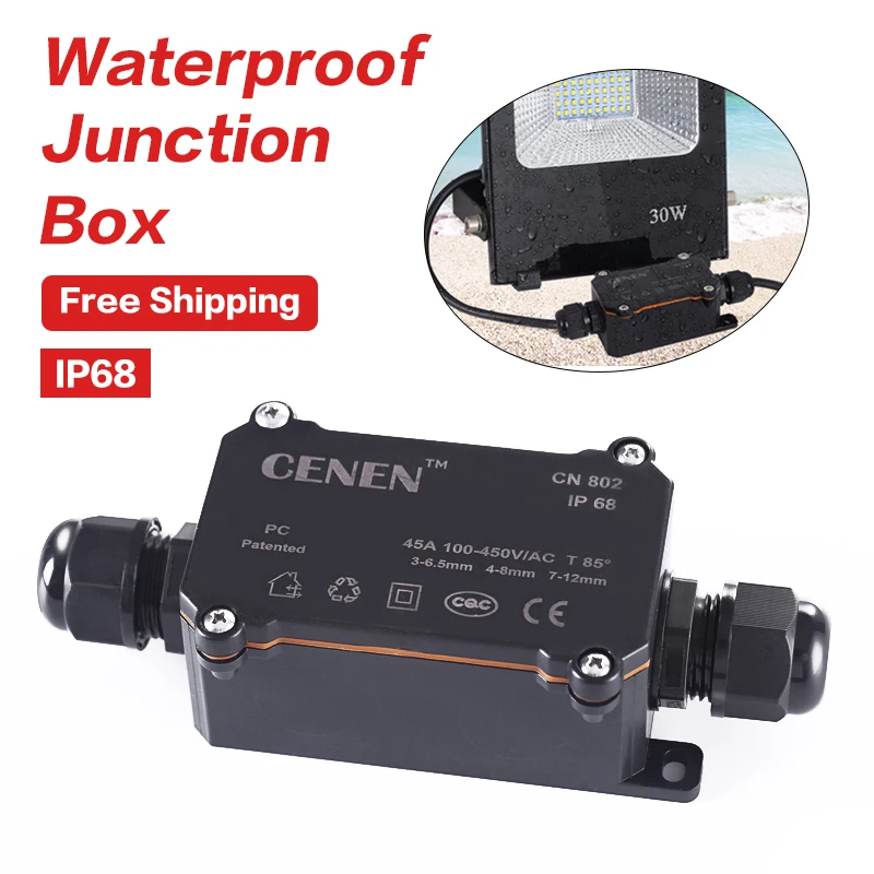 Caixa de Junção à Prova Dágua Ip68 Bloco de Terminais de Conexão com Cabo Caixa Preta de Junção de Cabo