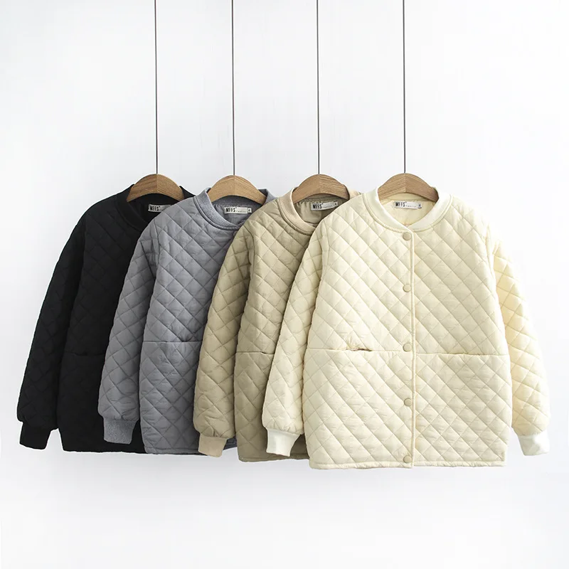 

2018 Winter New Style Women's Plus-sized 200 of Fat Mm Stand Collar Line Line Plaid Jacket Cotton Overcoat Female Grant
