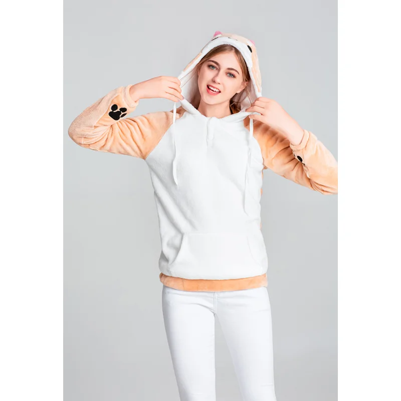 Dropshipping Lovely Muco Harajuku Sweatshirt Japan Kawaii Plush Female Hoodie Girls Anime Shiba Inu Doge With Ears Pullover