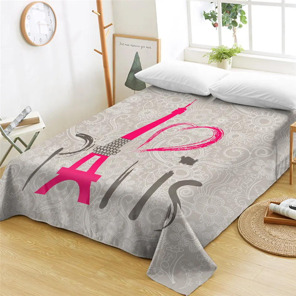 Beddingoutlet France Paris Tower Bed Sheets Black And White Flat Sheet Romantic Letters Bed Linen Heart Print Sofa Coversheet - Aliexpress