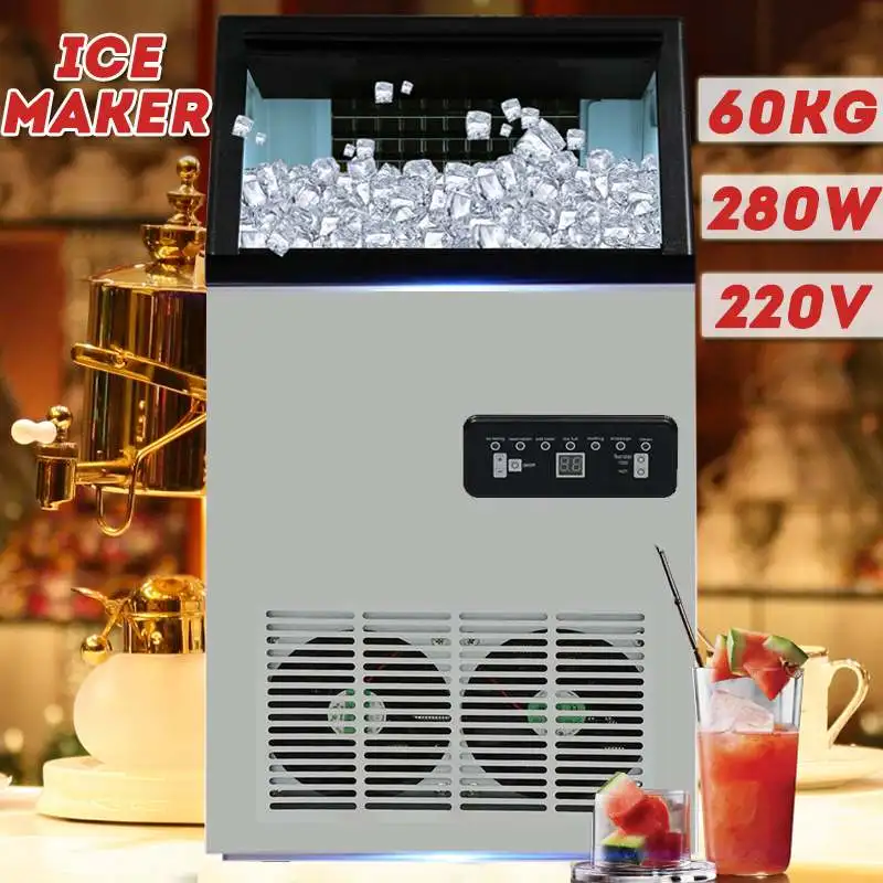 

60KG /24H 220V 280W Ice Making Machine Commercial Cube Ice Maker Automatic Household Ice Cube Making Machine for Bar Coffee Shop
