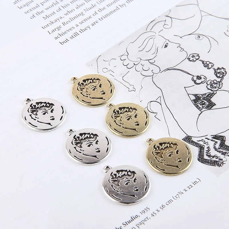 DIY handmade jewelry vintage Hepburn avatar round abstract art face small flower pendant earring material