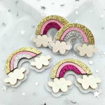 

New 10pcs 37mm*54mm Felt Fabric Glitter Paillette Rainbow Patches Appliques For hairpins Wedding DIY