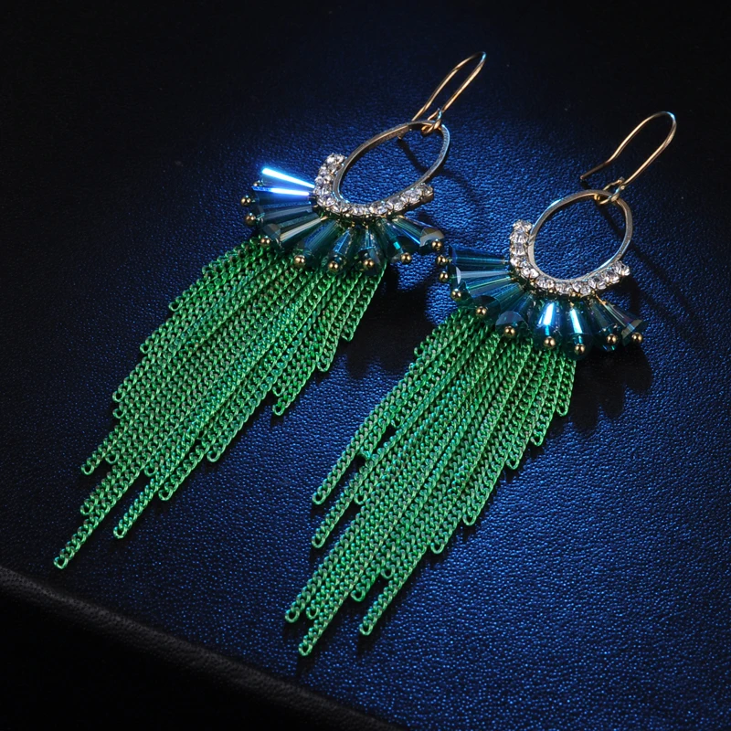 TDQUEEN Dangle Earring Metal Chain Tassel Earrings Gold Color Women Fashion Earrings Crystal Handmade Long Tassel Drop Earring (16)
