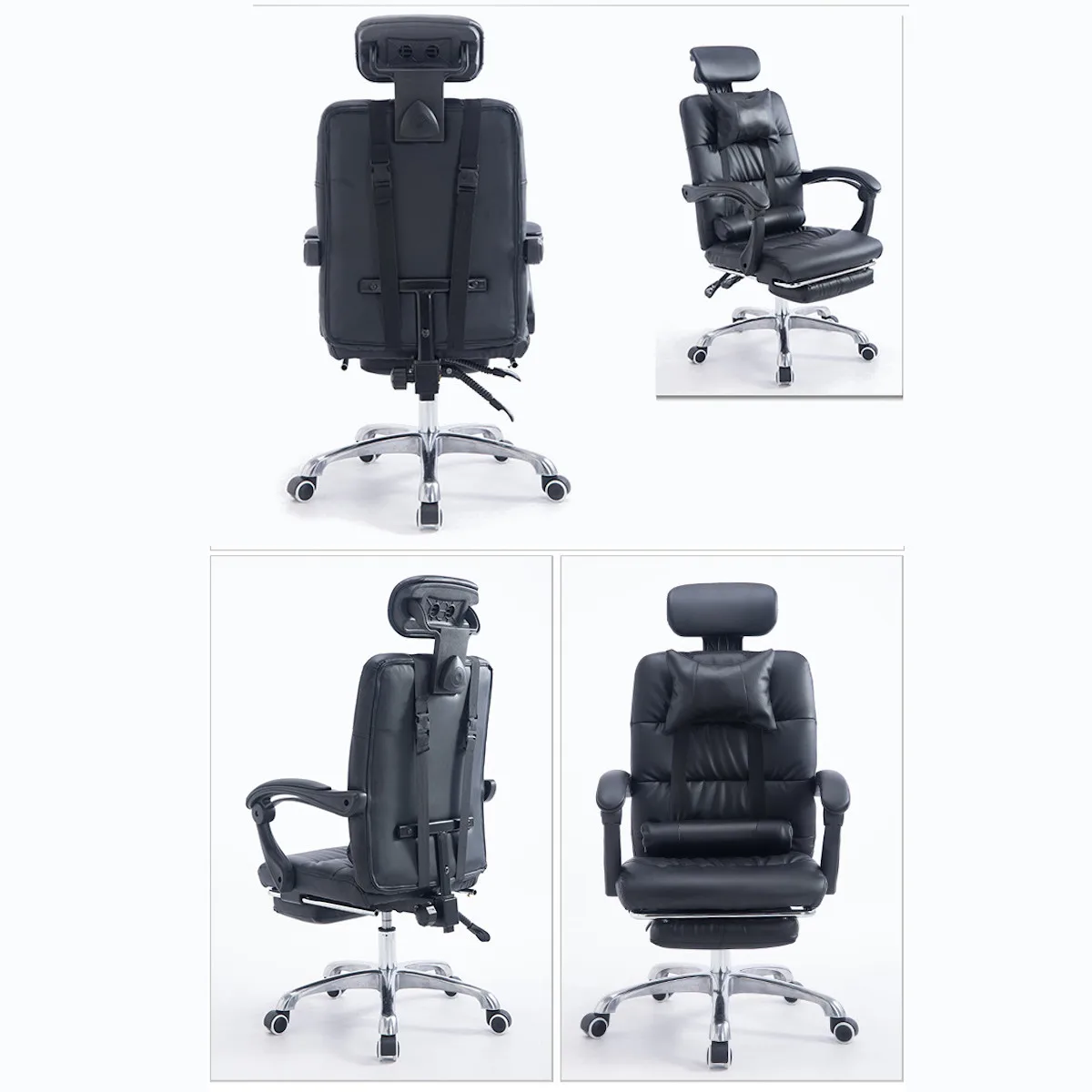 Computer Chair Leather Racing Gaming Office Chair High Back Ergonomic Recliner Seat With Footrest Office Furniture Black White Computer Chair Leather Racing Gaming Office Chair High Back Ergonomic Recliner Seat With Footrest Office Furniture Black White