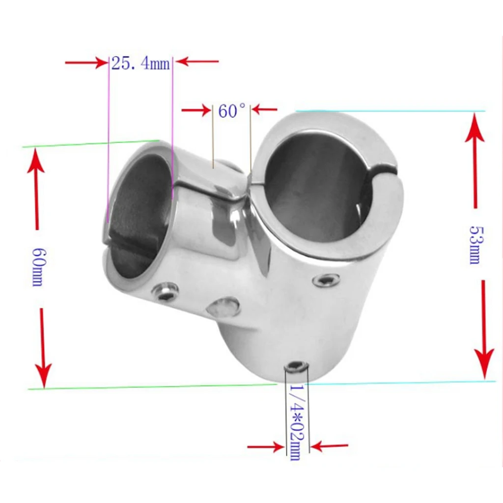 25mm Boat Handrail Fitting 60 Degree Tee 3 Way - 316 Stainless Steel